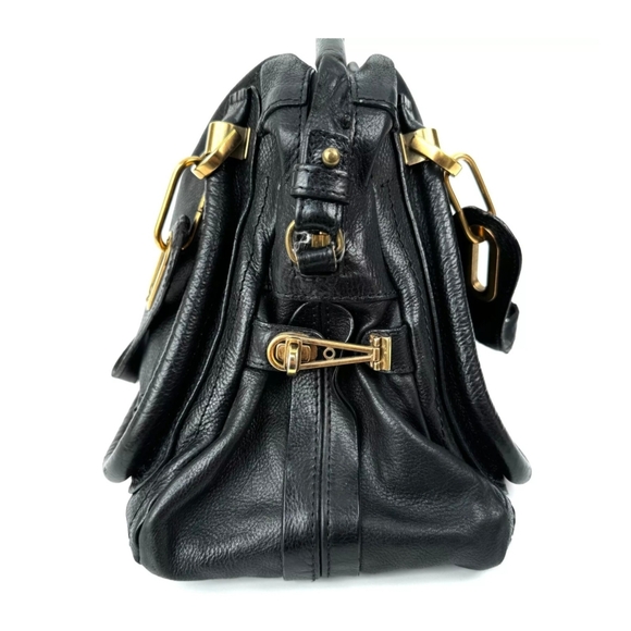 Chloe Black Leather Paraty With Gold Accents Satchel Bag - Picture 7 of 10